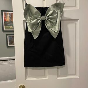 Eva Franco Black Mini Dress with Green Bow